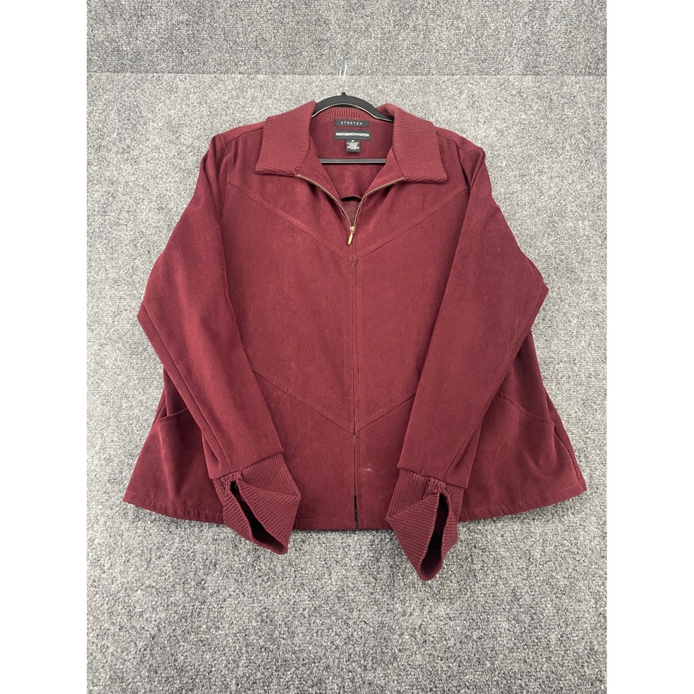 Norton McNaughton Stretch Jacket Womens 16 Burgundy Zip Front Ribbed Trim Casual